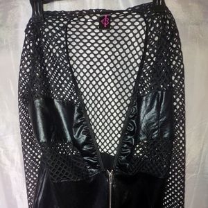 One piece Black Leather and mesh Body Lingerie